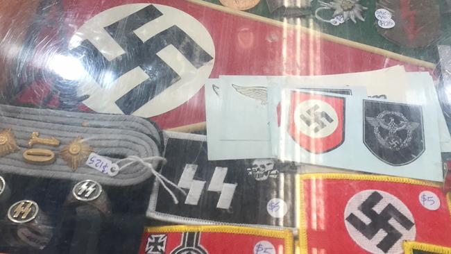 Nazi badges and stickers for sale. Picture: Tamsin Rose