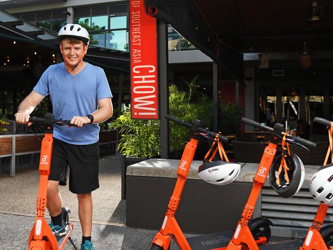 Rick Bolten at Chow Restaurant on the Darwin Waterfront. Chow has been the most popular location so far to pick up a scooter for a trip. Picture: Che Chorley