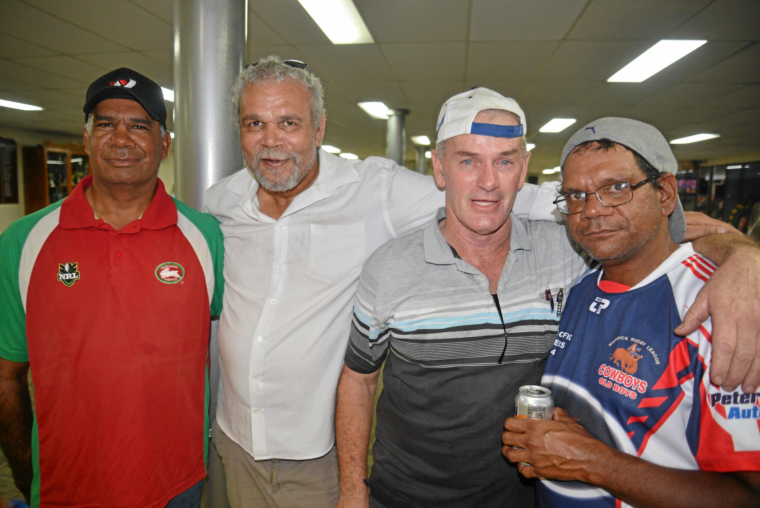 Dave Duroux, Darryl Charles, Bill Manwaring and David Speedy at the Cowboys home game against Wattles. Picture: Gerard Walsh