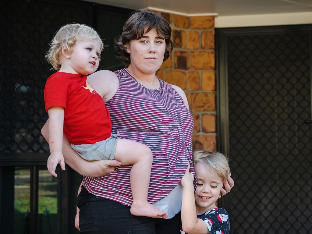 Jade Van Krimpenwith her children Gryffin, 1, and Grayson, 4. Picture: William Debois