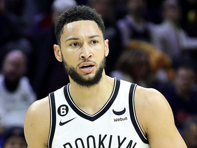 PHILADELPHIA, PENNSYLVANIA - JANUARY 25: Ben Simmons #10 of the Brooklyn Nets looks on during the first quarter against the Philadelphia 76ers at Wells Fargo Center on January 25, 2023 in Philadelphia, Pennsylvania. NOTE TO USER: User expressly acknowledges and agrees that, by downloading and or using this photograph, User is consenting to the terms and conditions of the Getty Images License Agreement. (Photo by Tim Nwachukwu/Getty Images)