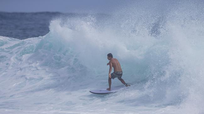Surfers enjoying the larger swell at Snapper Rocks on Sunday 2 January 2022. Picture: Jerad Williams