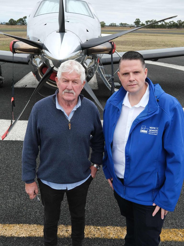 Lethbridge Airport owner Garry Baum and shadow planning minister James Newbury. Picture: Mark Wilson