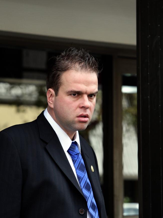 Dennis Basic leaves court during the trial. Picture: Jeff Herbert