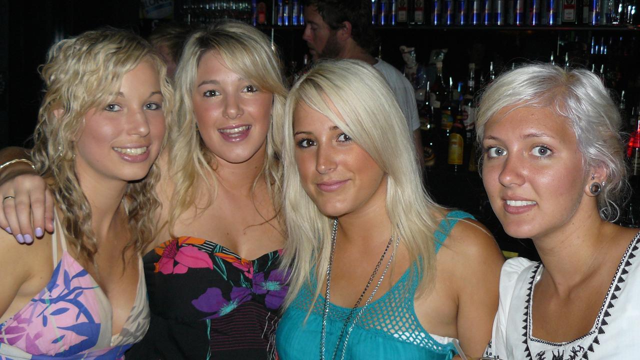 Brooke Francis, Ashlee Francis, Lauren Eyre and Shannan Smith party together at the Rolling Rock nightclub in February 2008. Picture: Lisa Kither