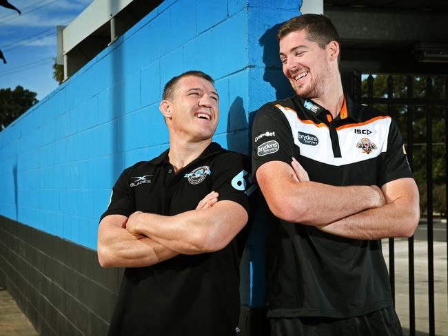 Cronulla Sharks captain Paul Gallen with his cousin, Wests Tigers rookie Matthew Eisenhuth. Picture: Richard Dobson