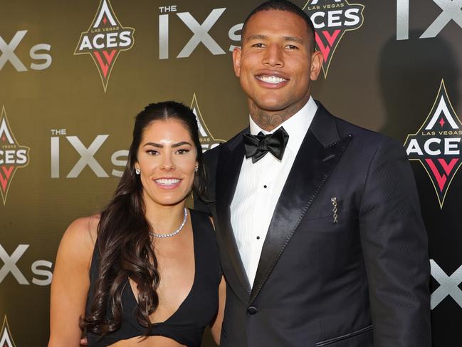 LAS VEGAS, NEVADA - JUNE 17: WNBA player Kelsey Plum (L) of the Las Vegas Aces and tight end Darren Waller of the Las Vegas Raiders attend the inaugural IX Awards at Allegiant Stadium on June 17, 2022 in Las Vegas, Nevada. The IXs, presented by the WNBA's Las Vegas Aces, celebrate the 50th anniversary of the passage of Title IX and recognize women and men who have fought for equality in sports and beyond. (Photo by Ethan Miller/Getty Images)