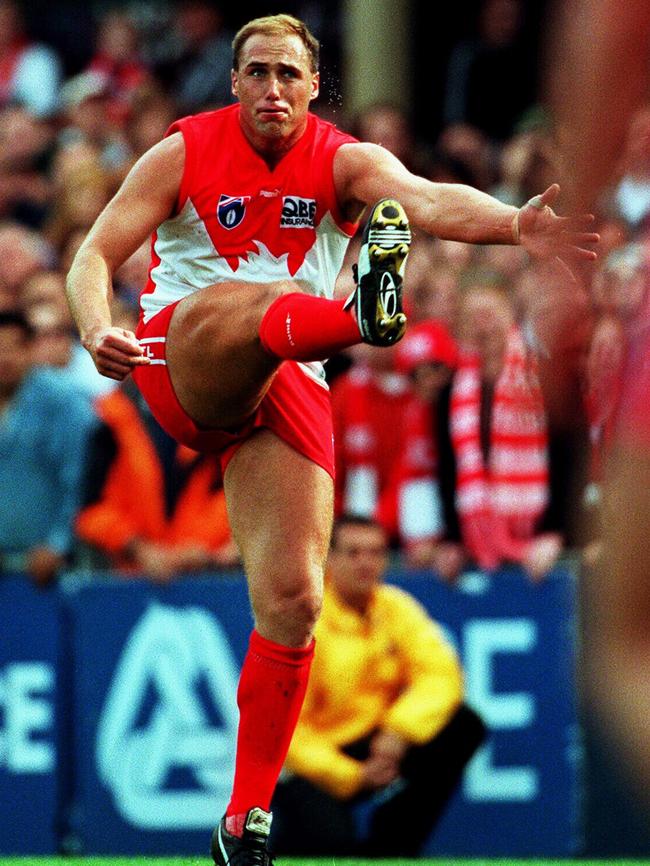 Tony Lockett reached the century goal mark six times.