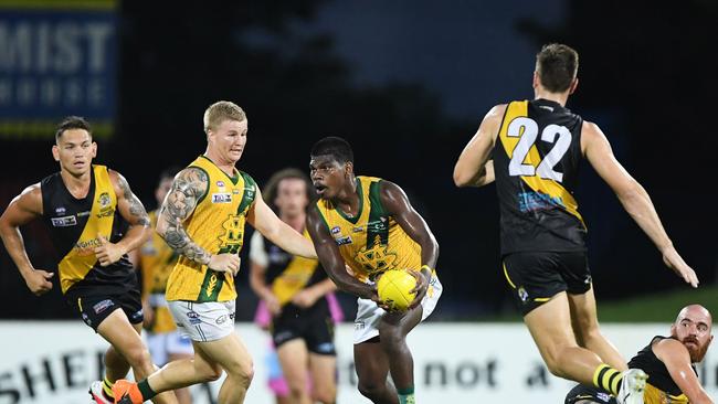 Maurice Rioli’s cousin Shannon Rioli – the former NT Thunder and current St Mary’s captain – believes the star youngster is a “super footballer”. Picture: Felicity Elliott/AFLNT Media