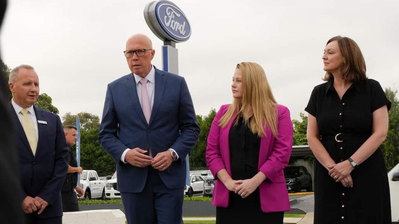 Peter Dutton on a walk through Parramatta car yards in Western Sydney in February. Picture: Supplied