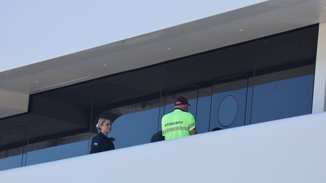 Miranda Kerr and husband Evan Spiegel's yacht, the 94.75metre Bliss, by Feadship, at Southport Yacht Club. Picture Glenn Hampson