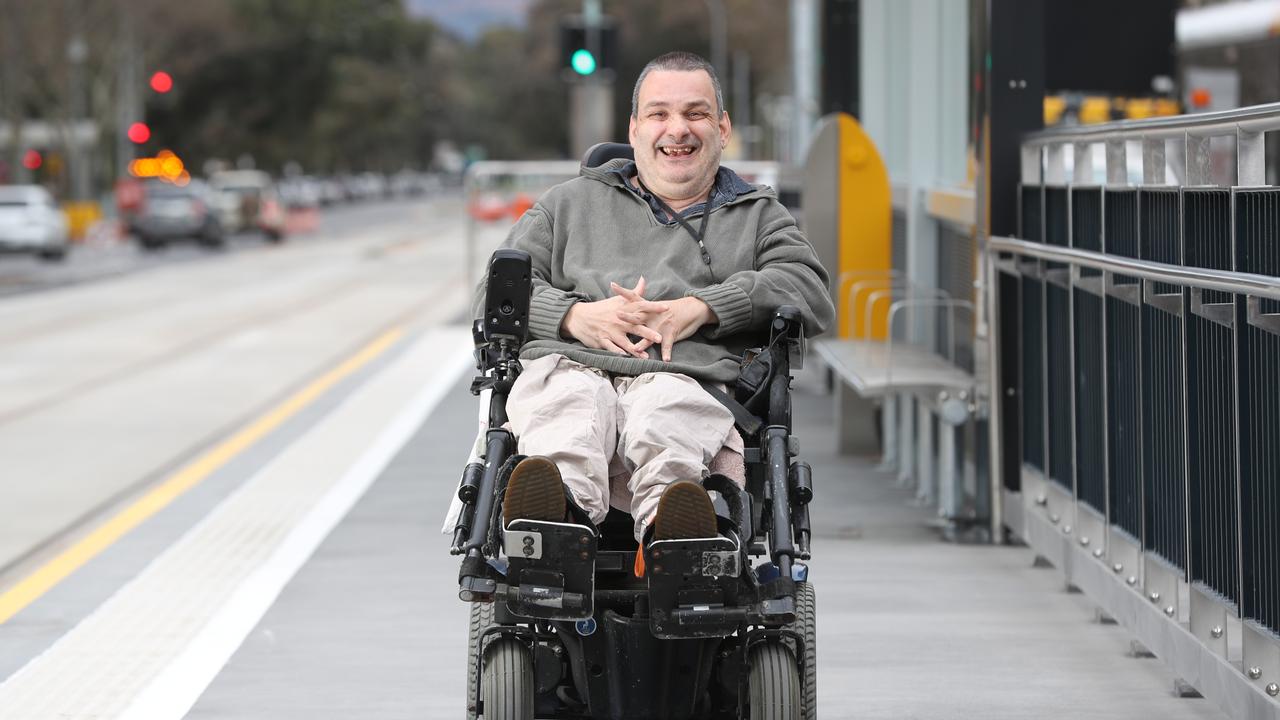 Disability advocate Phillip Beddall at the newly finished tram stop on King William Rd, Adelaide. Picture: Tait Schmaal