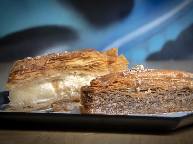 Some of the Parthenon’s classic Greek desserts Galaktoboureko and Baklava. Picture: Chris Kidd