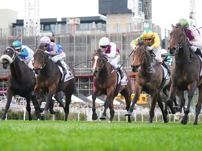 Mornington Glory ridden by Ethan Brown wins the Charter Keck Cramer Moir Stakes at Moonee Valley Racecourse on September 07, 2024 in Moonee Ponds, Australia. (Photo by Scott Barbour/Racing Photos via Getty Images)