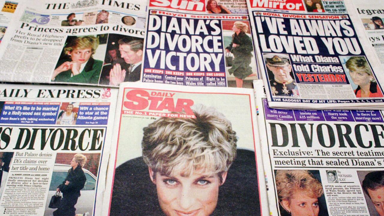 The front-pages of Britain's newspapers featuring the story that Princess Diana was ready to divorce the Prince of Wales in 1996. Picture: AP Photo/Jacqueline Arzt