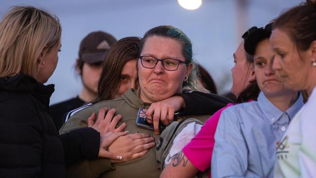 Jasmine Beck supported by loved ones. Picture: Jason Edwards