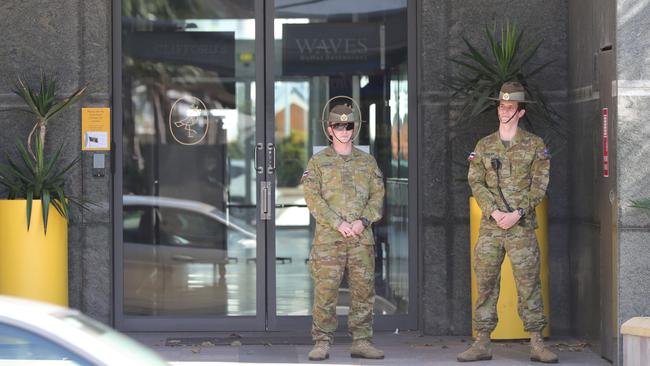 Australian Army soldiers outside Voco. Picture: Glenn Hampson.