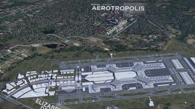 Concept images of the aerotropolis and the Western Sydney Airport which could be linked by a series of metro lines. Picture: Arterra Interactive