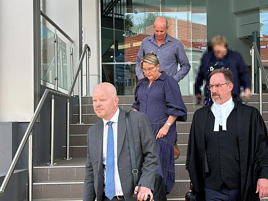 DJ and ME O’Rourke Pty Ltd (aka O’Rourke Family Trust), which owns Le Smileys Early Learning Centre in Berserker and Gracemere, Michelle O’Rourke leaving court with barrister Scott Seefeld (front right) after being fined $50,000 in Rockhampton Magistrates Court for the directors' roles in the May 2022 incident where a child was left on a bus for six hours.