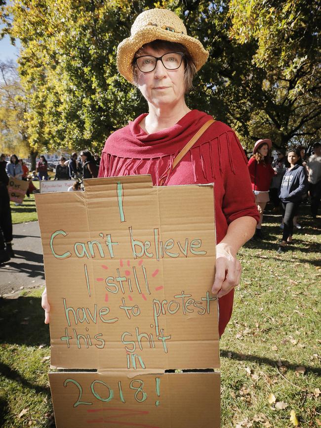 Carole Benham at the protest about women’s health and access to abortion services. Picture: MATHEW FARRELL