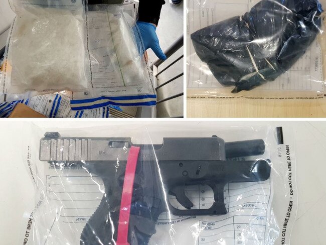 The drugs and gun seized by police during the raid of Ilich’s home. Picture: SAPOL