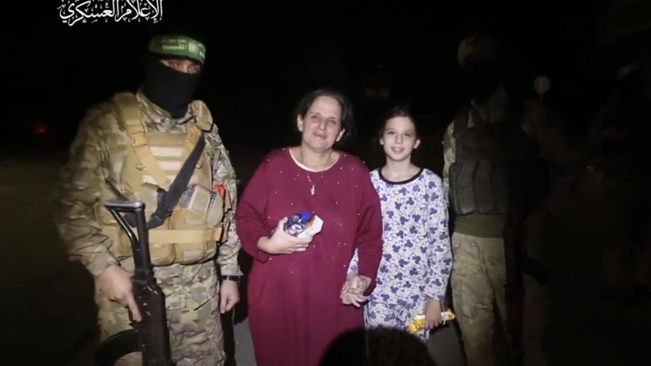 Sharon Avigdori and her daughter Noam smile following their release.