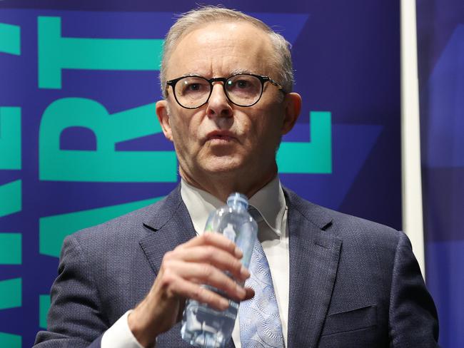 FEDERAL ELECTION TEAM 2022. LABOR BUS TOUR 5/5/2022. Labor leader Anthony Albanese during a press conference at Smart Energy Expo, ICC Sydney. Accompanied by LaborÃs Chris Bowen. Picture: Liam Kidston