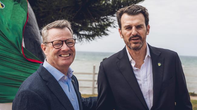 Tasmania Football Club Chair Grant O'Brien with Brendon Gale in Penguin, Tasmania. Picture: Tasmania Football Club