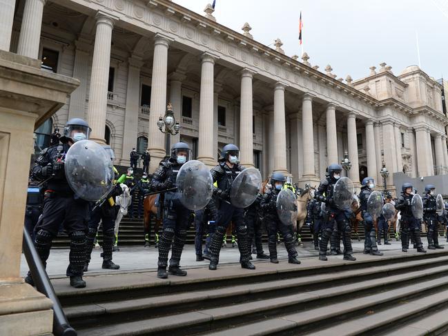 Victoria Police have warned police will be out in force as protesters threaten to take to the streets again on Wednesday. Picture: NCA NewsWire / Andrew Henshaw