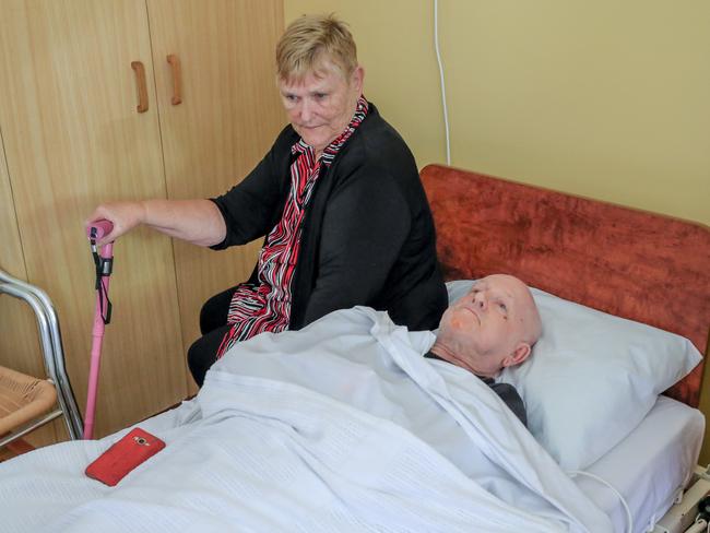 Lorraine Cook is seen with her husband John at a Gold Coast nursing home after being transferred from the Earle Haven Nursing Home. (AAP Image/Tim Marsden)