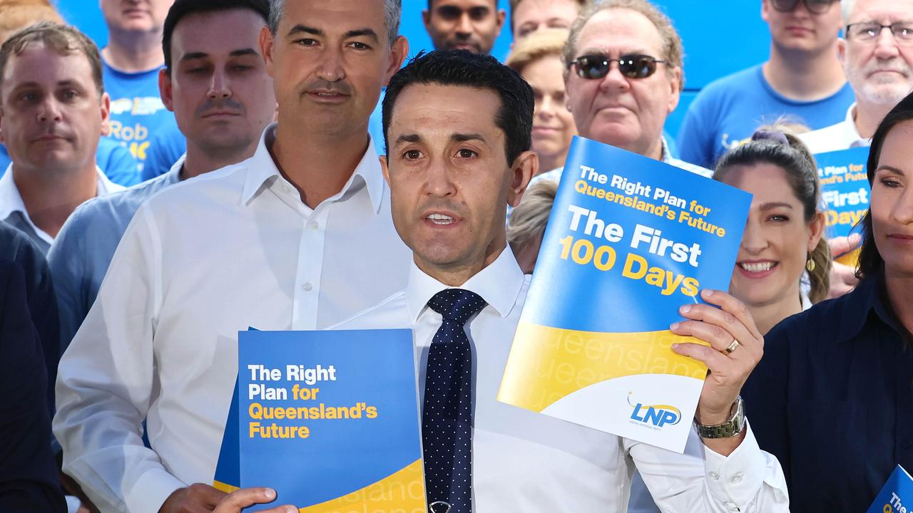 Queensland LNP leader David Crisafulli during a press conference at Metricon stadium emphasising his four policy platform. Although health was a factor, VAD was not his focus. Picture: Tertius Pickard