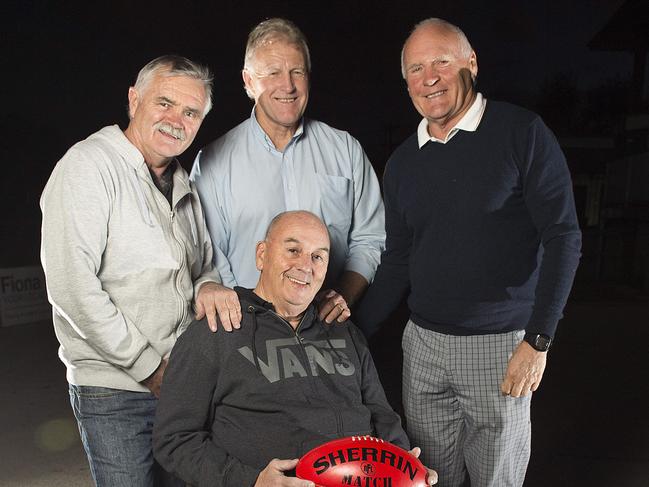 The Northern Football League community will come together to raise money for well-known former player and coach Alan Stilsby. They're holding a fund raiser for him on June 12 after he was left a paraplegic following a work accident last year. L-R Ray Shaw, Brendan McArdle and Rodney Hogg with Alan. Picture: Ellen Smith