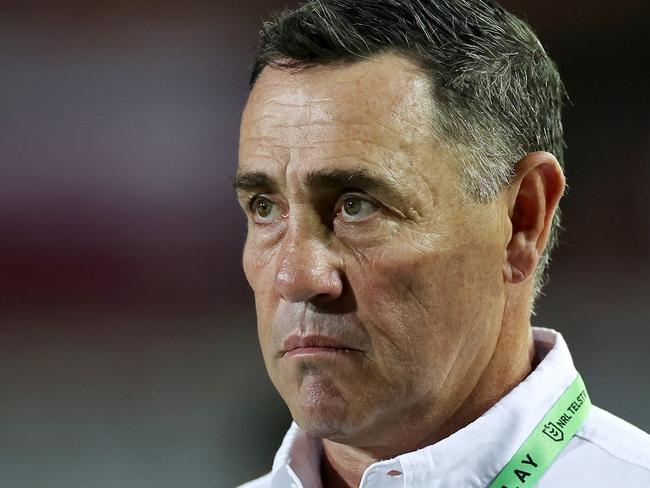 SYDNEY, AUSTRALIA - MARCH 16:  Sea Eagles assistant coach Shane Flanagan looks on before the round three NRL match between Manly Sea Eagles and Parramatta Eels at 4 Pines Park on March 16, 2023 in Sydney, Australia. (Photo by Cameron Spencer/Getty Images)