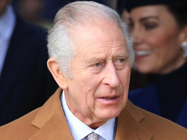 SANDRINGHAM, NORFOLK - DECEMBER 25: King Charles III and Queen Camilla attend the Christmas Morning Service at Sandringham Church on December 25, 2023 in Sandringham, Norfolk. (Photo by Stephen Pond/Getty Images)