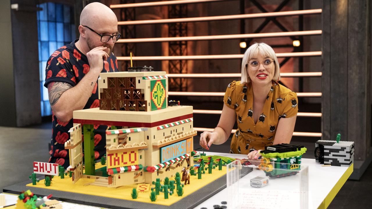 Competitors Jimmy Eaton and Maddy Tyers on Lego Masters. Picture: supplied