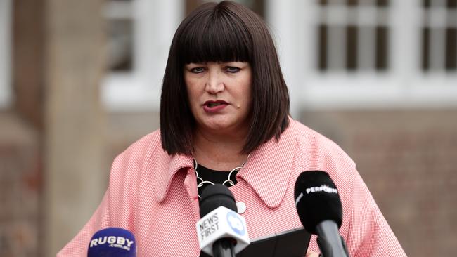 SYDNEY, AUSTRALIA - MARCH 17: Rugby Australia Chief Executive Raelene Castle speaks to the media during a press conference at Jones Bay Wharf on March 17, 2020 in Sydney, Australia. (Photo by Mark Metcalfe/Getty Images)