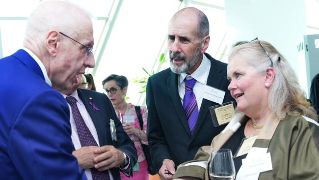 Harry Nespolon, left, with Chris and Barbara Baggoley on February 12, the day he told them he had pancreatic cancer.