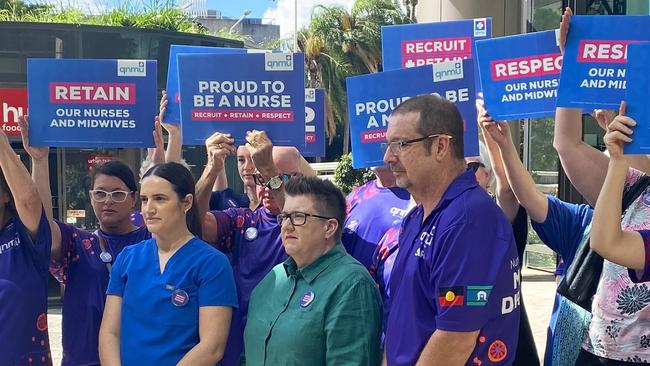 Queensland Health nurses and midwives visited 1 William Street to hand-deliver a letter to Premier David Crisafulli and Health Minister Tim Nicholls seeking clarification regarding the recent announcement of their public sector wages policy. , Before the 2024 state election, the QNMU secured a commitment from the now government to maintain our nation-leading wages and conditions in EB12. However, the recently announced wages policy (3% in 2025, 2.5% in 2026 and 2.5% in 2027) falls significantly short of what is necessary to uphold this commitment and the QNMU is seeking clarity on the government’s ability to honour the commitment made to 45,000 Queensland Health nurses and midwives Picture Facebook