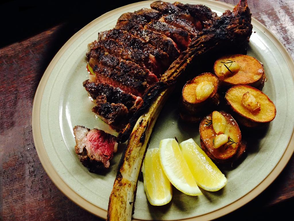 Steaks are cooked as requested and come served simply with a couple of chunks of wagyu fat-roasted potato and a choice of sauce.