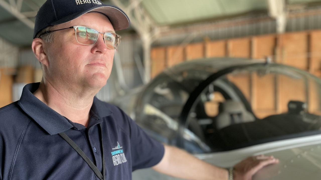 Quentin Carter, 46, was the pilot who made an extraordinary crash landing on one wheelVideoat the Sunshine Coast Airport. Picture: Letea Cavander