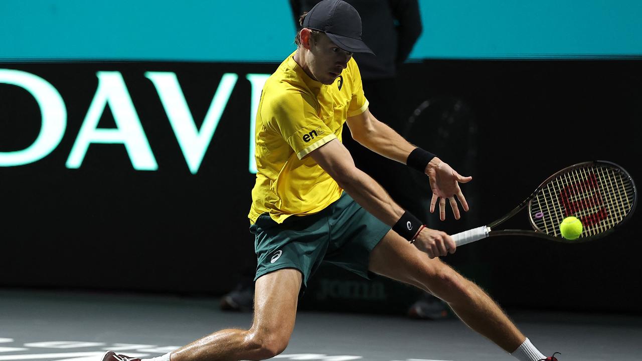 Alex de Minaur playing for Australia at the Davis Cup (Photo by LLUIS GENE / AFP)