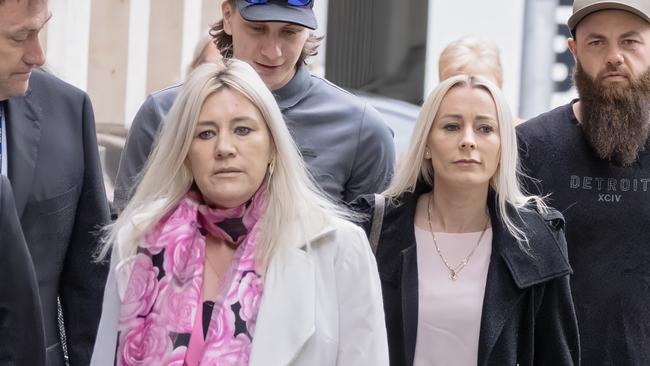 Ms Price’s mother, Tracey Gangell (left) and sister Danielle Price (right) were present in court with supporters. Picture: NewsWire / Luis Enrique Ascui