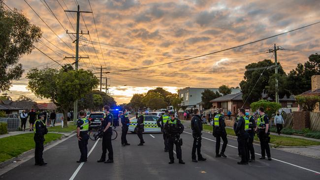 A massive police presence swarmed the suburban street. Picture: Jason Edwards