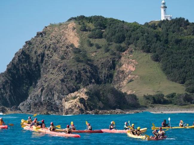 Kayaking with dolphins in Byron Bay. Picture: Supplied