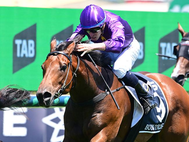 Boom Torque wins the QTIS Open for trainer Matt Dunn and jockey Michael Dee. Picture: Grant Peters, Trackside Photography