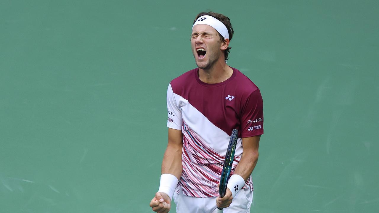 NEW YORK, NEW YORK – SEPTEMBER 09: Casper Ruud of Norway celebrates after defeating Karen Khachanov during their Menâ&#128;&#153;s Singles semi-final match on Day Twelve of the 2022 US Open at USTA Billie Jean King National Tennis Center on September 09, 2022 in the Flushing neighborhood of the Queens borough of New York City. Mike Stobe/Getty Images/AFP