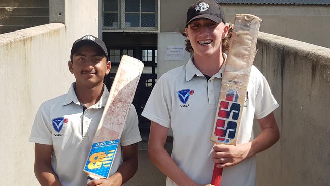 Brunswick openers Aarav Saxena and Hamish Pearce. Picture: Ben Higgins