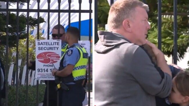 Police and parents at Atlantis Beach Baptist College in Two Rocks. Source: Nine News.