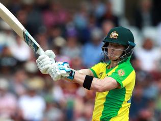 Steve Smith plays a pull shot during the Australian rebuild.