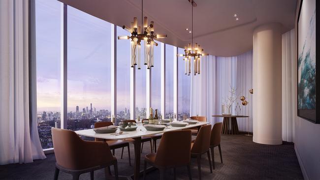 The residents’ meeting room features views over the city.